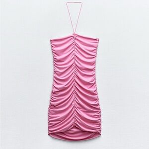 NWT Hot pink Zara Polyamide Ruched Mini Dress